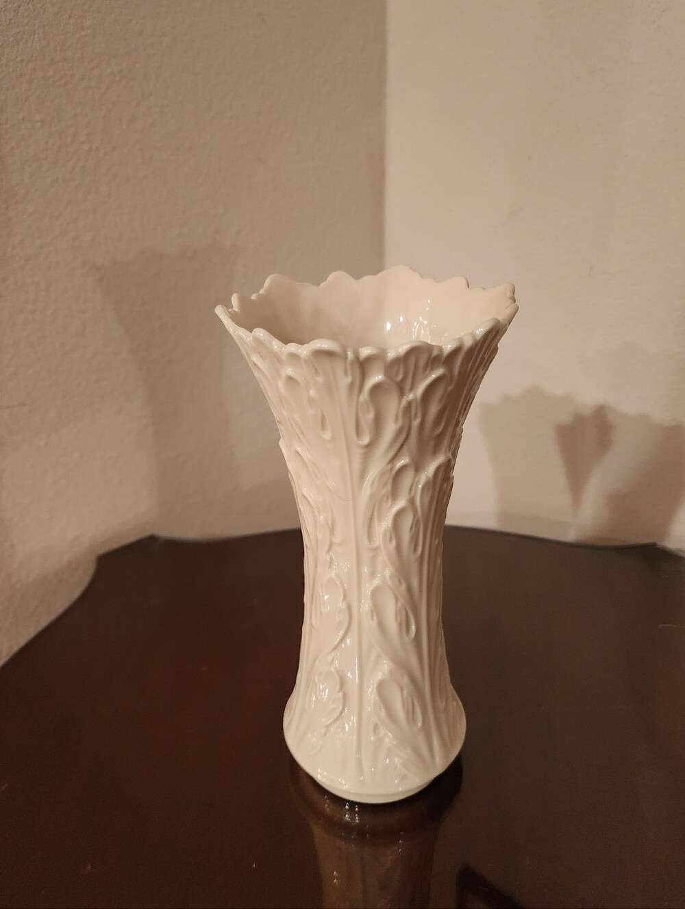 Lenox Ivory Porcelain Embossed Floral Scalloped Vase Made in USA